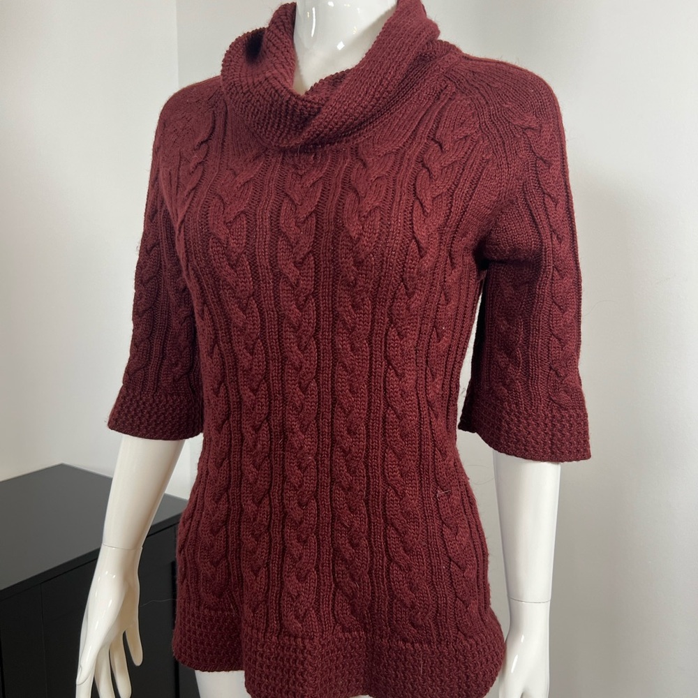Coldwater Creek Maroon Cable Knit Cowl Neck Sweater